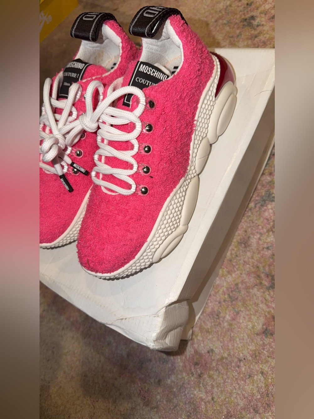 Moschino Pink Terry-Texture Chunky Sole Sneakers